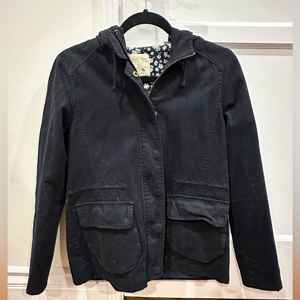 PACSUN LA HEARTS Women’s Navy Hooded Jacket, Snap Button and Zip Closure, Size S